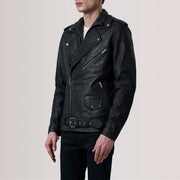 
Kole Vintage-Schwarz Leather Double Rider Lederjacke für Herren - Seitenansicht mit ergonomischem Ärmelschnitt & sportlicher Passform