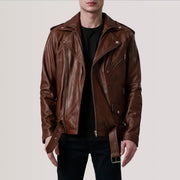 
Kole Waxed Braun Leather Double Rider Lederjacke für Herren in Distressed Brown Sheepskin Burnished - Vorderansicht & maßgeschneiderte Silhouette | Online Kaufen