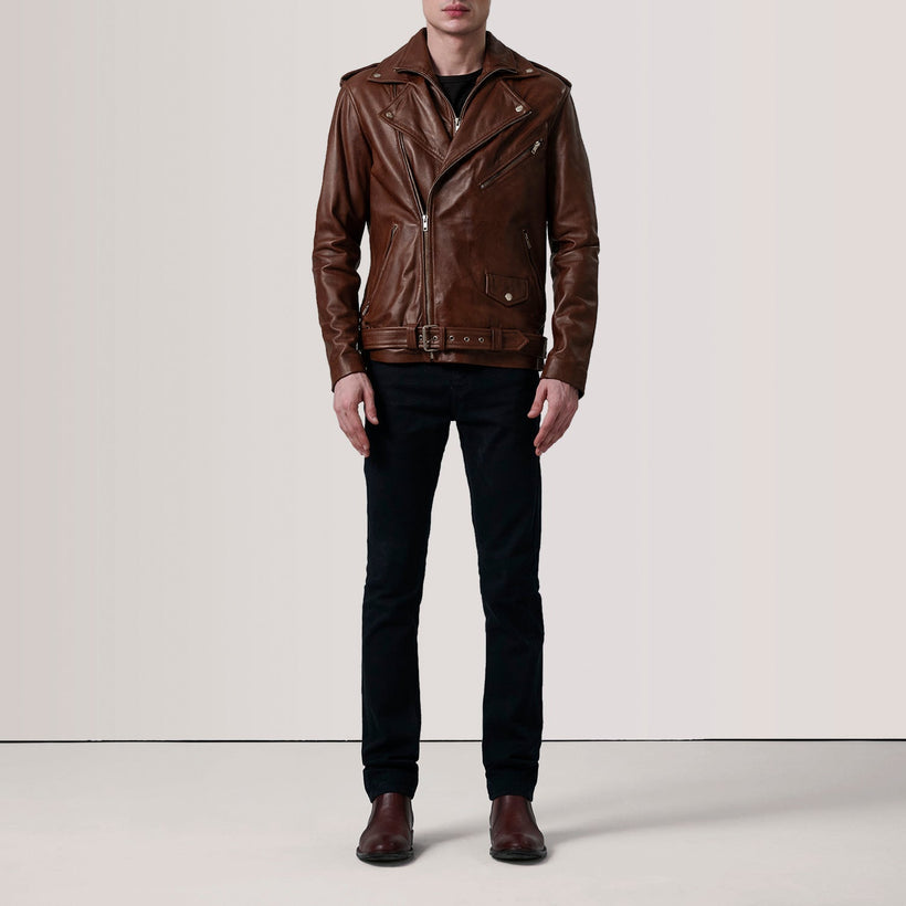 Kole Waxed Braun Leather Double Rider Lederjacke für Herren