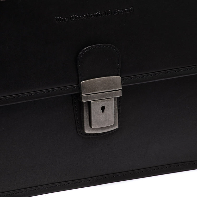 Classic 100% Full-Grain leather Briefcase - Rear Perspective Showing Reinforced Leather Straps & Stitching