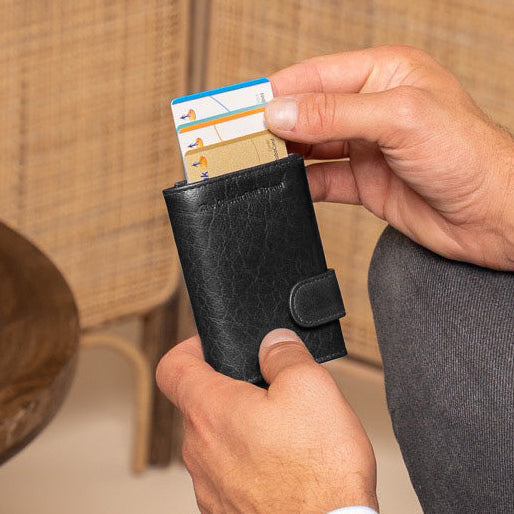 Classic 100% Full-Grain Leather Card Holder - Rear Perspective Showing Reinforced Leather Straps & Stitching