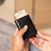 Classic 100% Full-Grain Leather Card Holder - Rear Perspective Showing Reinforced Leather Straps &amp; Stitching