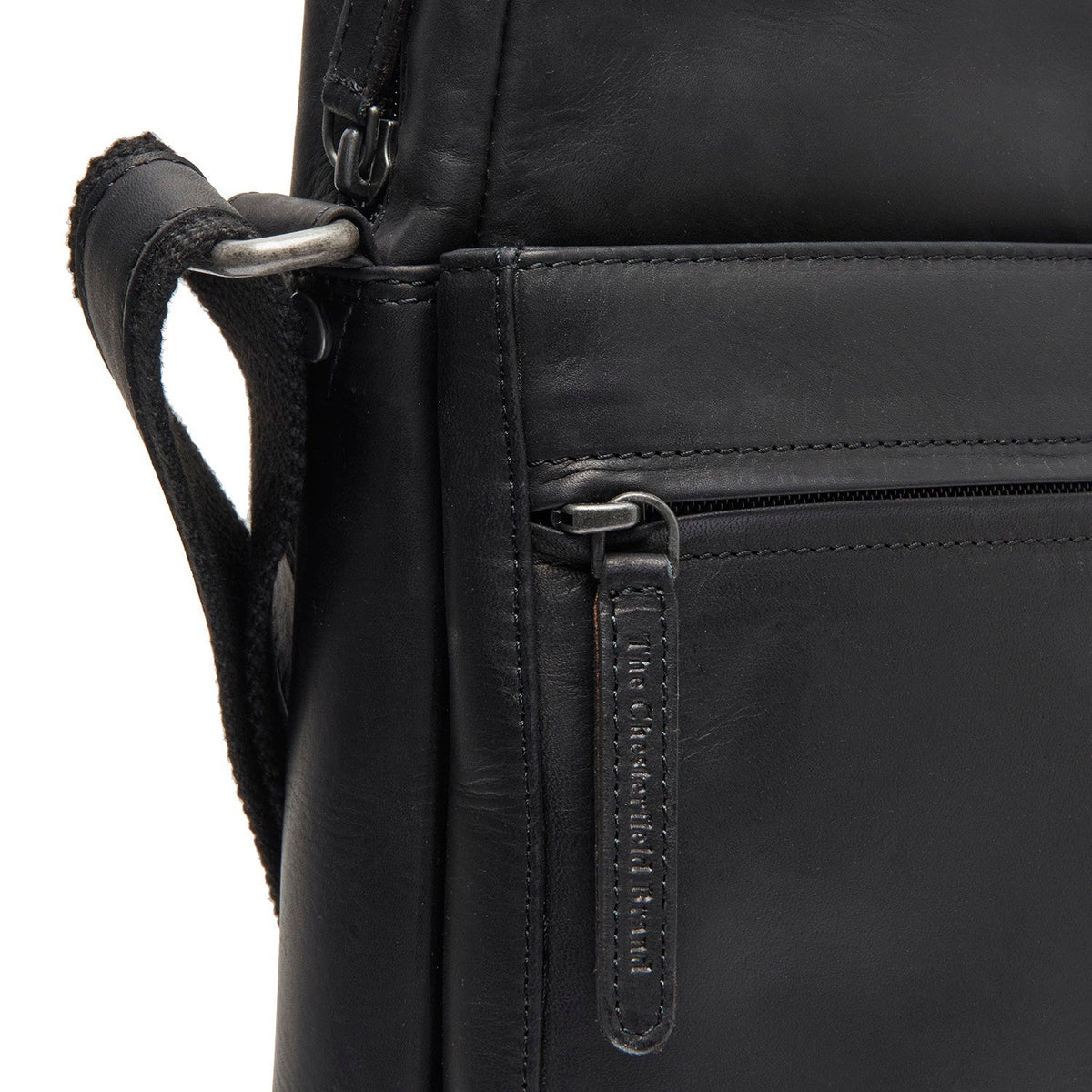 Anzora Full-Grain Leather Crossbody Bag für Herren - Structured Side Profile Showing Gusset Depth &amp; Expansion Capacity