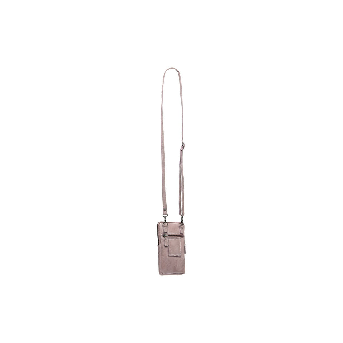 Styled Fit Perspective of Salta Full-Grain Leather Phone Bag für Damen on Model - Natural Daylight Drape