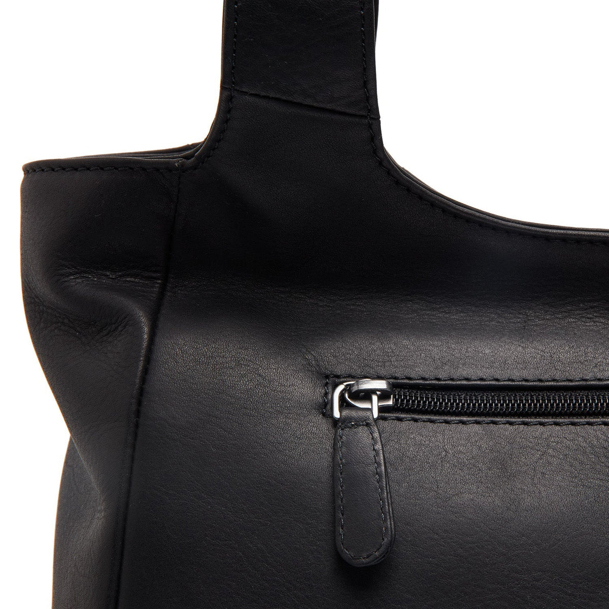
Tofino Vollnarbenleder-Schultertasche - Strukturierte Seitenansicht mit Faltentiefe & Erweiterungsvolumen