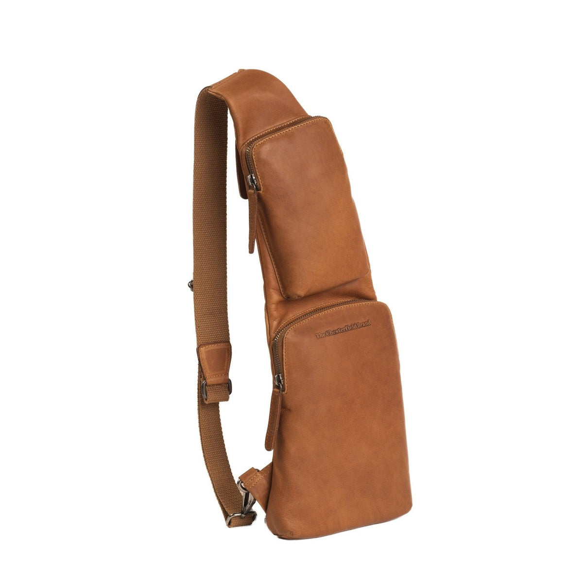 Cognac Leather Sling Bag Logan für Damen, front view