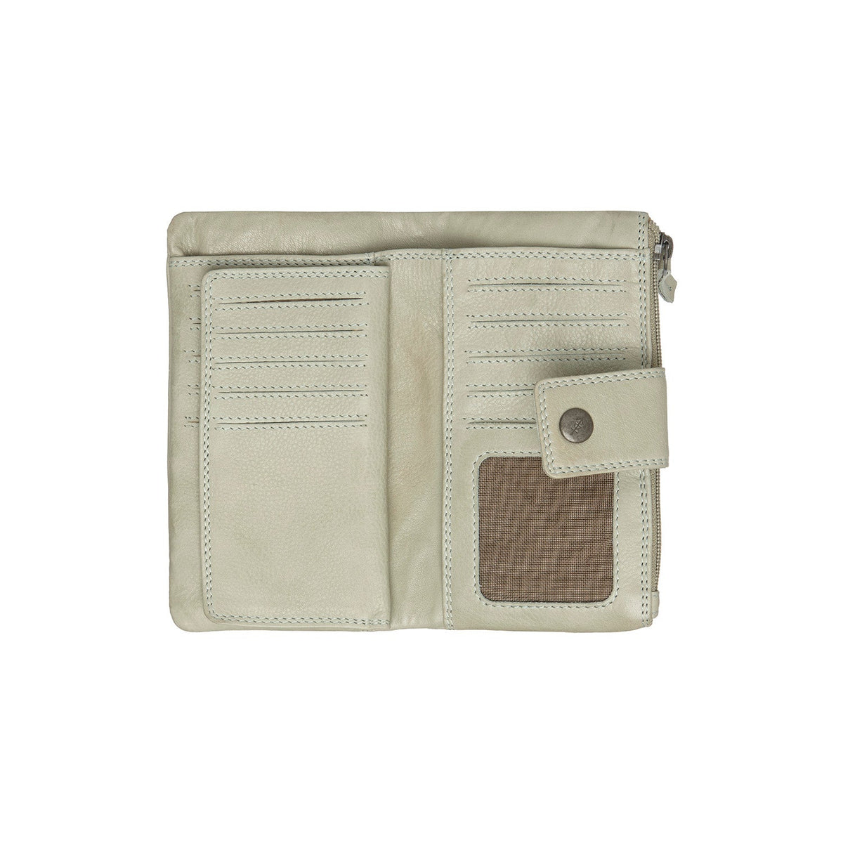 Solid Antique Brass Hardware &amp; Heavy-Duty Dual Zipper Detail on Fresno Full-Grain Ledergeldbörse für Damen