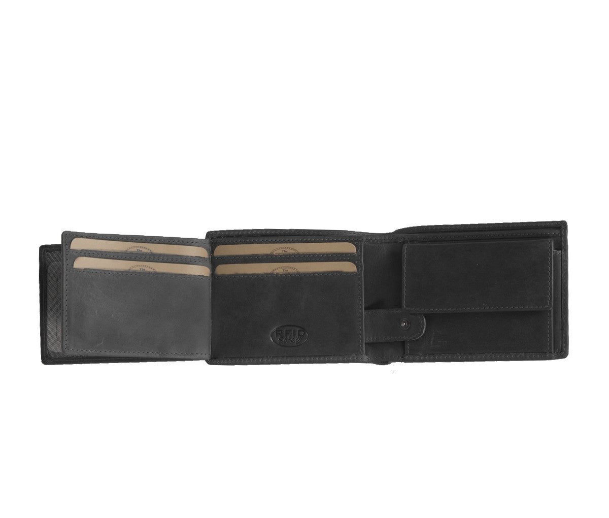 
Solid Antique Brass Hardware & Heavy-Duty Dual Zipper Detail on Marvin Vollnarbenleder-Geldbörse