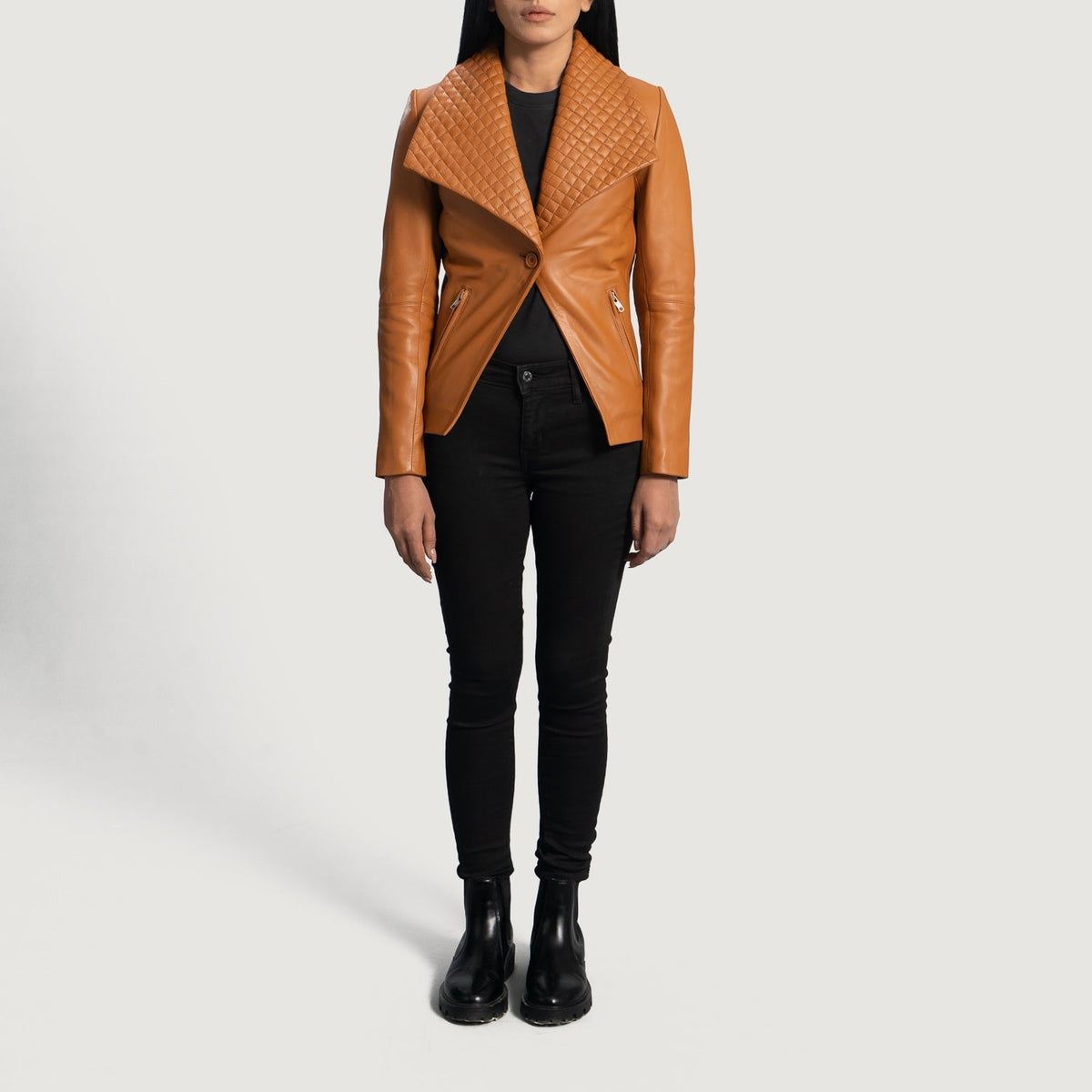 
Detailansicht of Notch & Button Hardware on Lee Hellbraun Braun Lederblazer für Damen