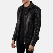 Black Cowhide Leather Biker Jacket - Rückansicht mit passgenauen Schultern &amp; sauberem Saum