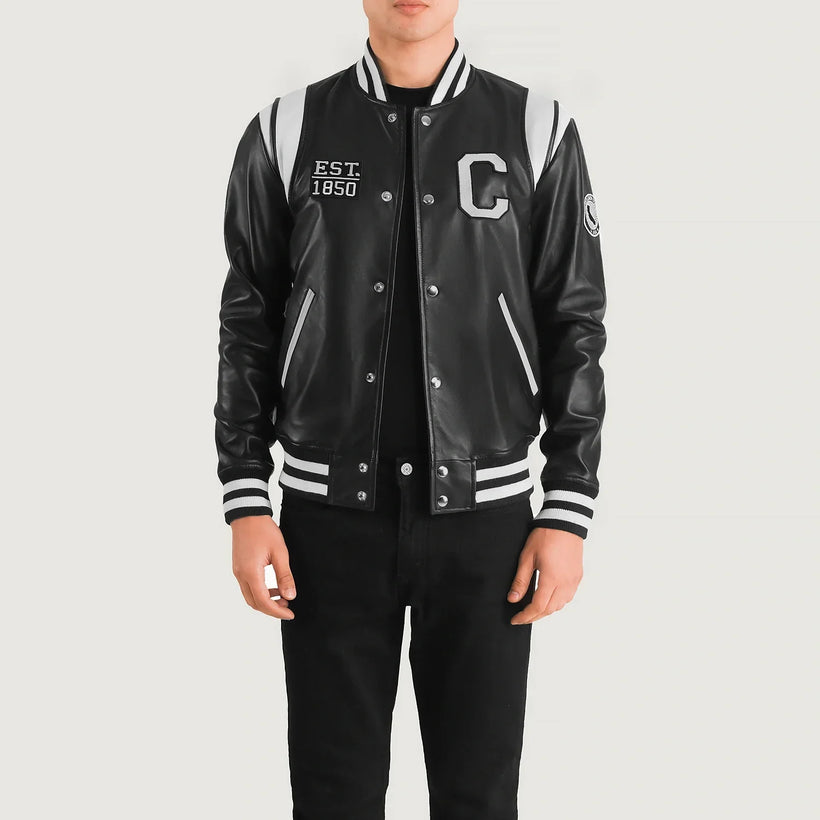 Liberte California Schwarz Leather Varsity Lederjacke für Herren