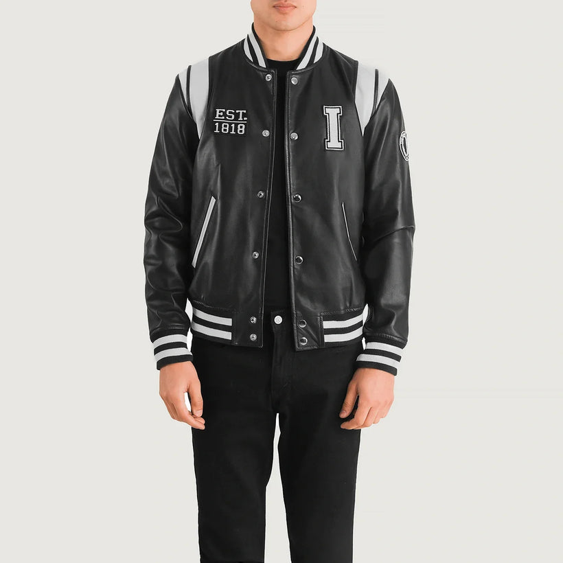 Liberte Illinois Schwarz Leather Varsity Lederjacke für Herren