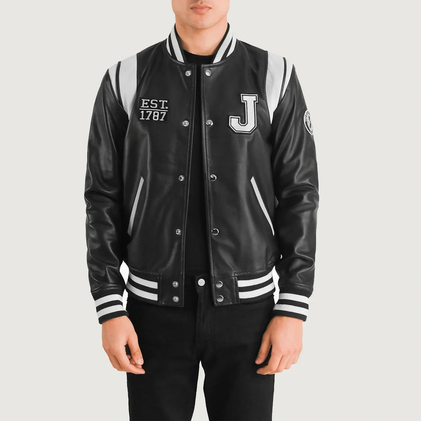 Liberte New Jersey Schwarz Leather Varsity Lederjacke für Herren