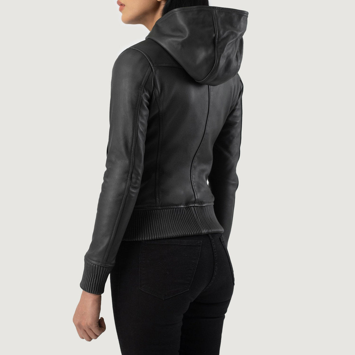 Luna Hooded Leder-Bomberjacke für Damen – Zusätzliche Produktansicht 5