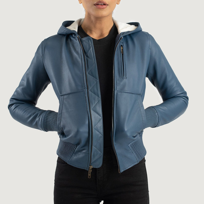 Luna Hooded Leder-Bomberjacke für Damen