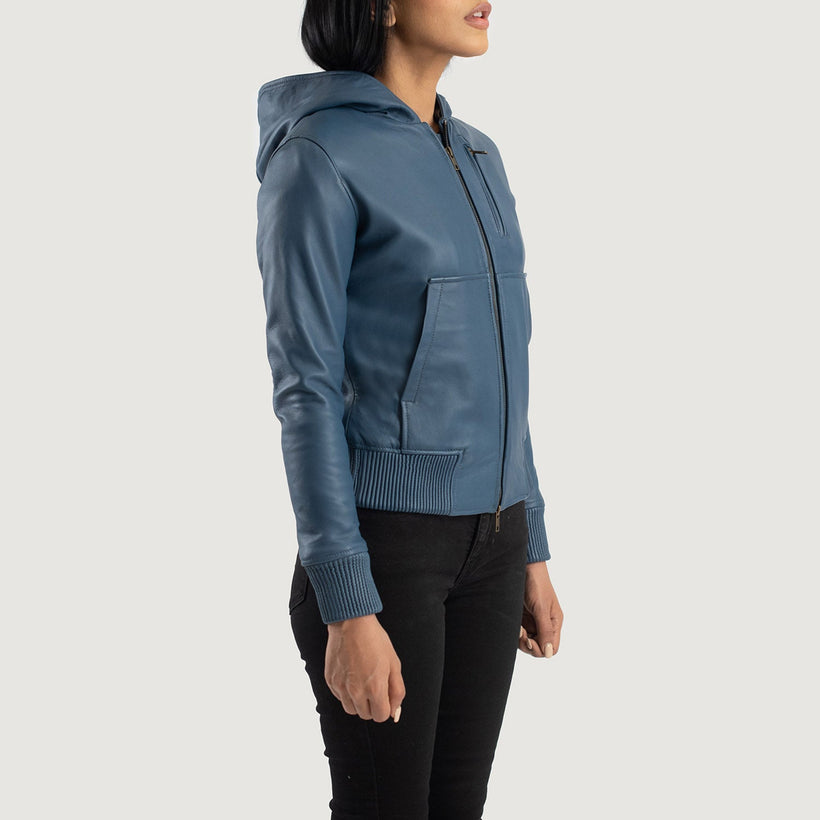 Luna Hooded Leder-Bomberjacke für Damen