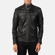 Detailansicht of Band &amp; Zipper Hardware on Men's Mack Schwarz Leder-Bikerjacke für Herren