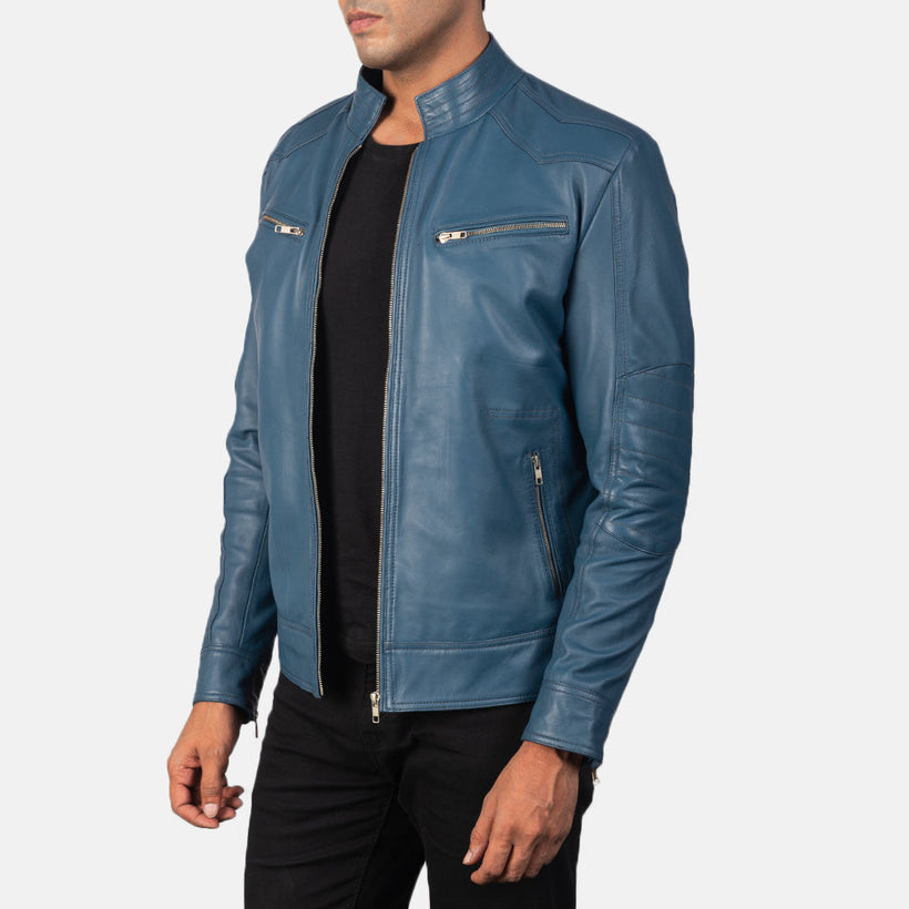 Mack Blau Leder-Bikerjacke für Herren