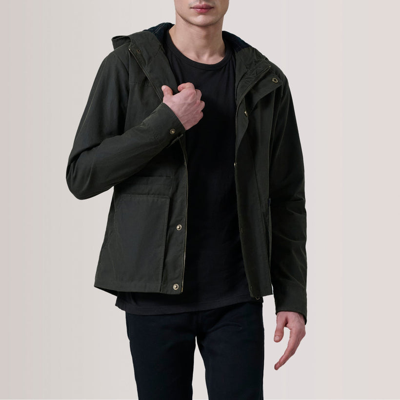 Marlo Olive Canvas Hooded Work Lederjacke für Herren
