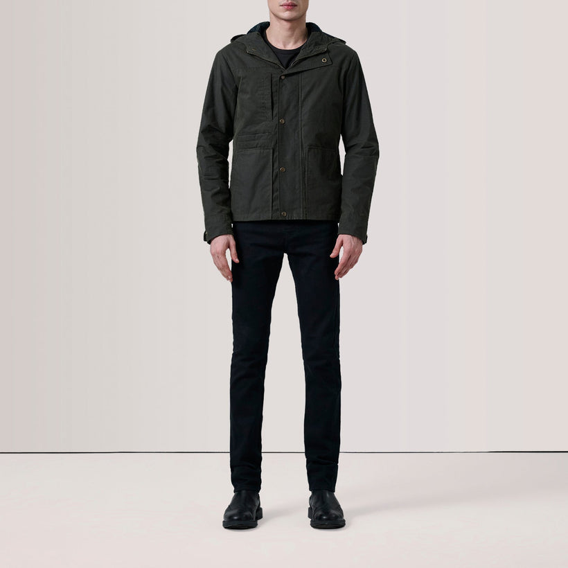 Marlo Olive Canvas Hooded Work Lederjacke für Herren