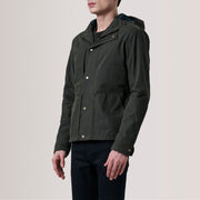 Marlo Olive Canvas Hooded Work Lederjacke für Herren For Men - Seitenansicht mit ergonomischem Ärmelschnitt