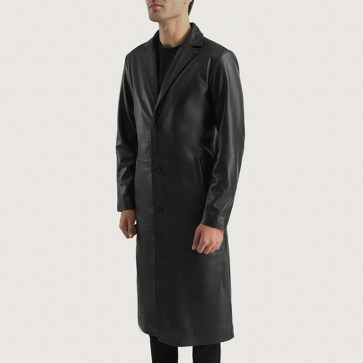 Black Cowhide Leather Winter Jacket - Rückansicht mit passgenauen Schultern &amp; sauberem Saum