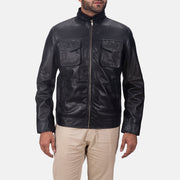 
Maurice Schwarz Lederjacke für Herren in Black Sheepskin Leather - Vorderansicht & maßgeschneiderte Silhouette | Online Kaufen