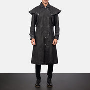 
Maverick Schwarz Leather Duster für Herren in Distressed Black Sheepskin Snuffed - Vorderansicht & maßgeschneiderte Silhouette | Online Kaufen