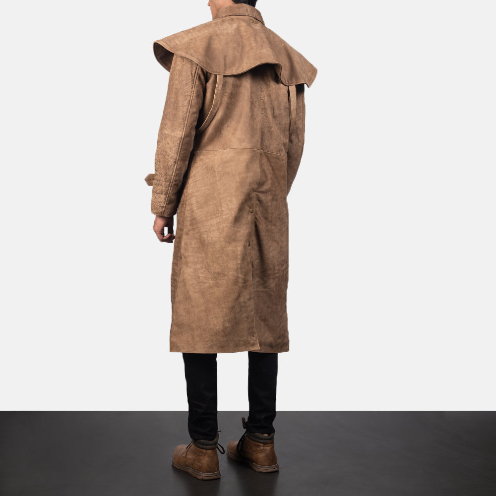 Men's Maverick Braun Leather Duster für Herren - Seitenansicht mit ergonomischem Ärmelschnitt