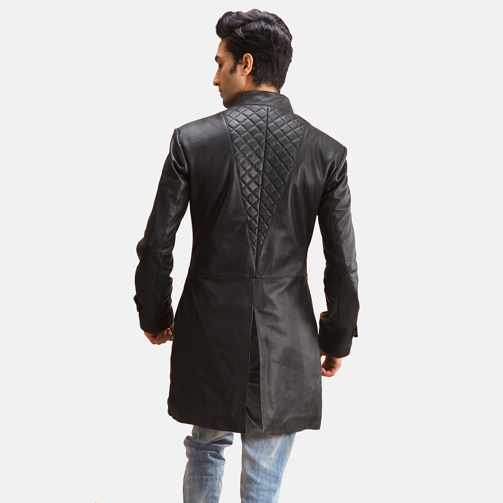 Men's Midlander Gesteppt Schwarz Ledermantel für Herren - Seitenansicht mit ergonomischem Ärmelschnitt