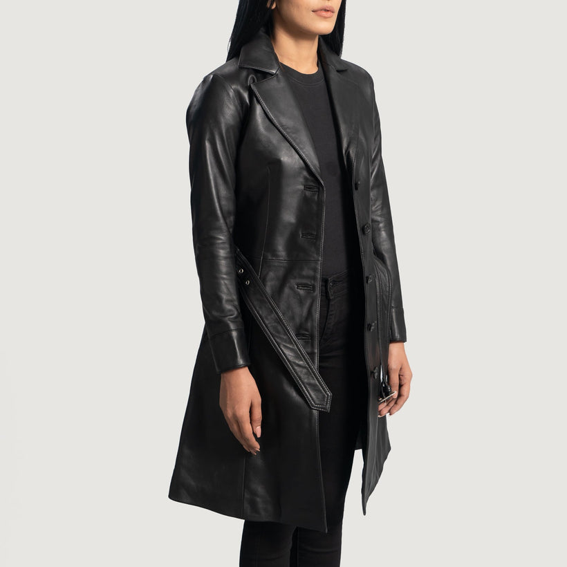 Moonlight Schwarz Leder-Trenchcoat für Damen