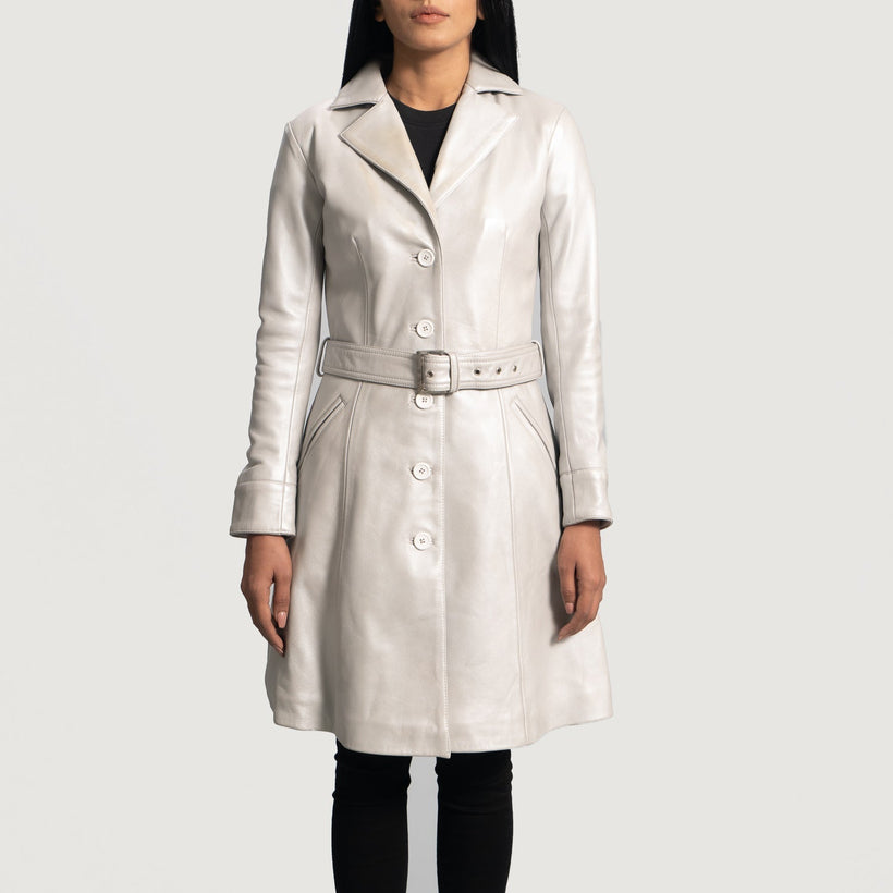 Moonlight Silver Leder-Trenchcoat für Damen