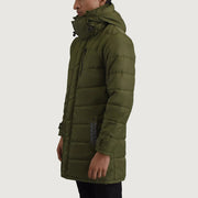 
Green Full-Grain Leather Hooded Jacket - Rückansicht mit passgenauen Schultern & sauberem Saum