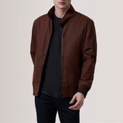 Morrison Braun Canvas Leder-Bomberjacke für Herren For Men in Brown Waxed Cotton Canvas - Vorderansicht &amp; maßgeschneiderte Silhouette | Online Kaufen