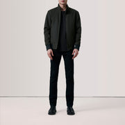 Olive Waxed Cotton Canvas Bomber Jacket - Rückansicht mit passgenauen Schultern &amp; sauberem Saum