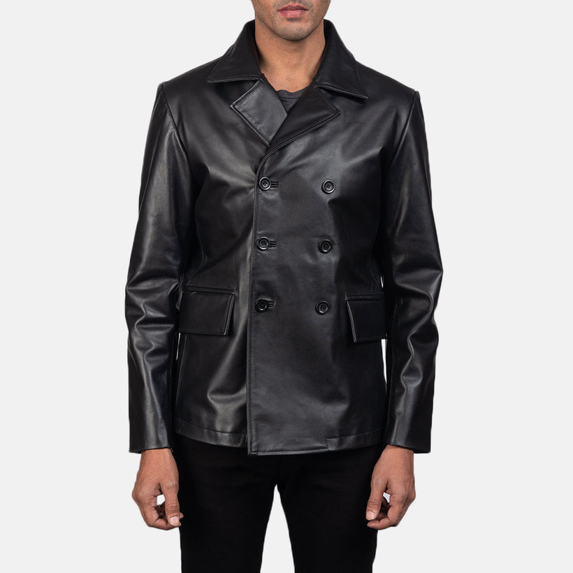 Mr. Bailey Schwarz Leather Naval Peacoat für Herren