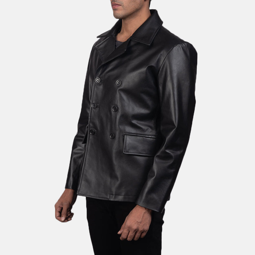 Mr. Bailey Schwarz Leather Naval Peacoat für Herren