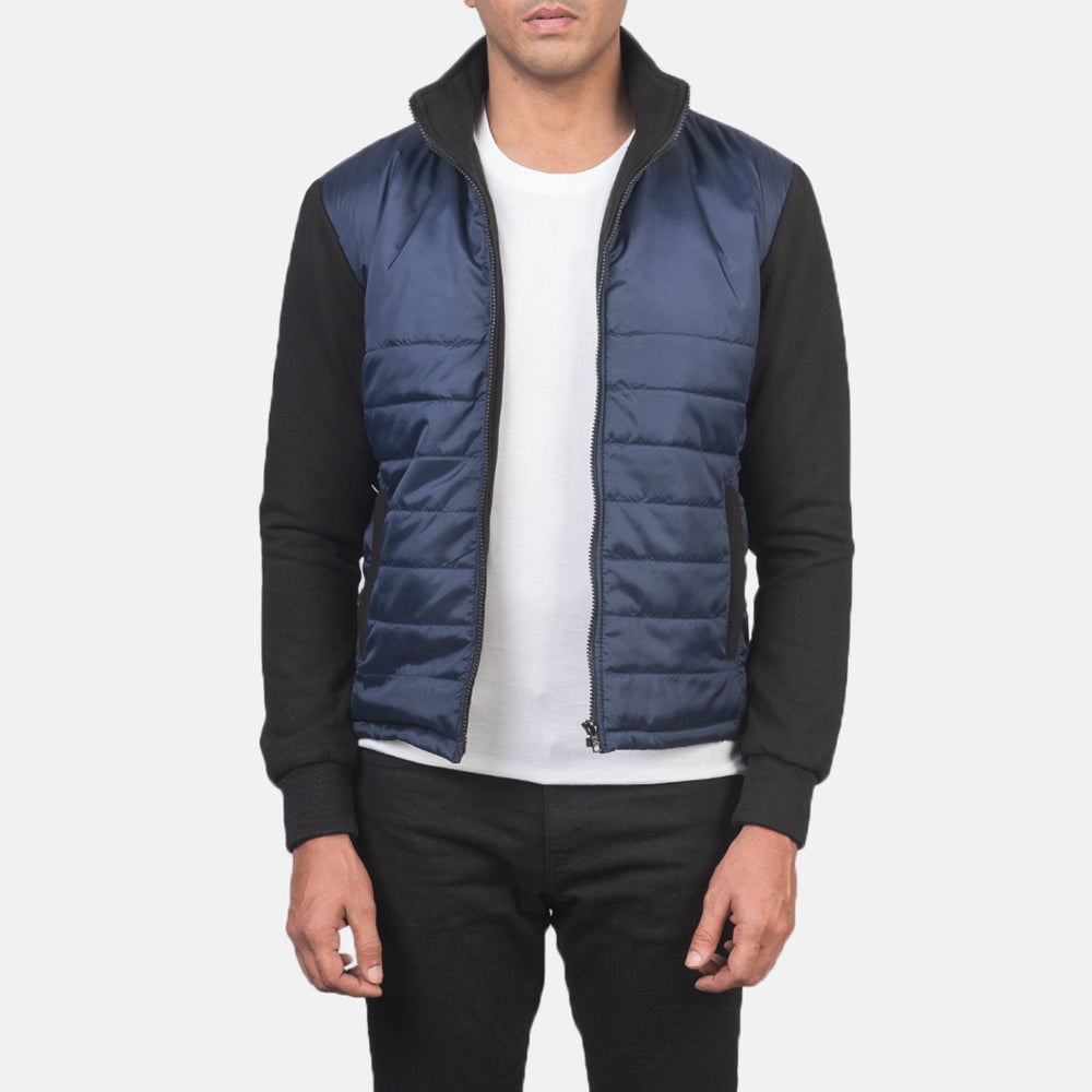 Men's Nashville Gesteppt Blau Windbreaker Lederjacke für Herren in Blue &amp; Black Nylon (Torso) &amp;Amp; Knitted Fabric (Sleeves) - Vorderansicht &amp; maßgeschneiderte Silhouette | Online Kaufen
