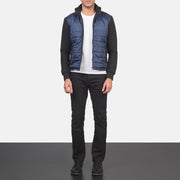 Men's Nashville Gesteppt Blau Windbreaker Lederjacke für Herren - Seitenansicht mit ergonomischem Ärmelschnitt