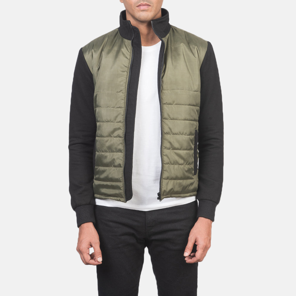 
Nashville Gesteppt Grün Windbreaker Lederjacke für Herren - Vorderansicht & maßgeschneiderte Silhouette | Online Kaufen