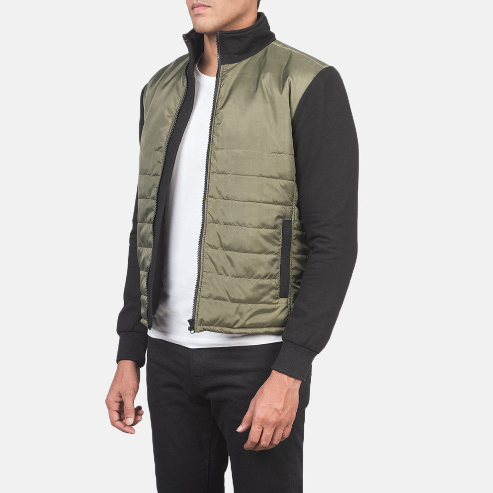 
Nashville Gesteppt Grün Windbreaker Lederjacke für Herren - Rückansicht mit passgenauen Schultern & sauberem Saum
