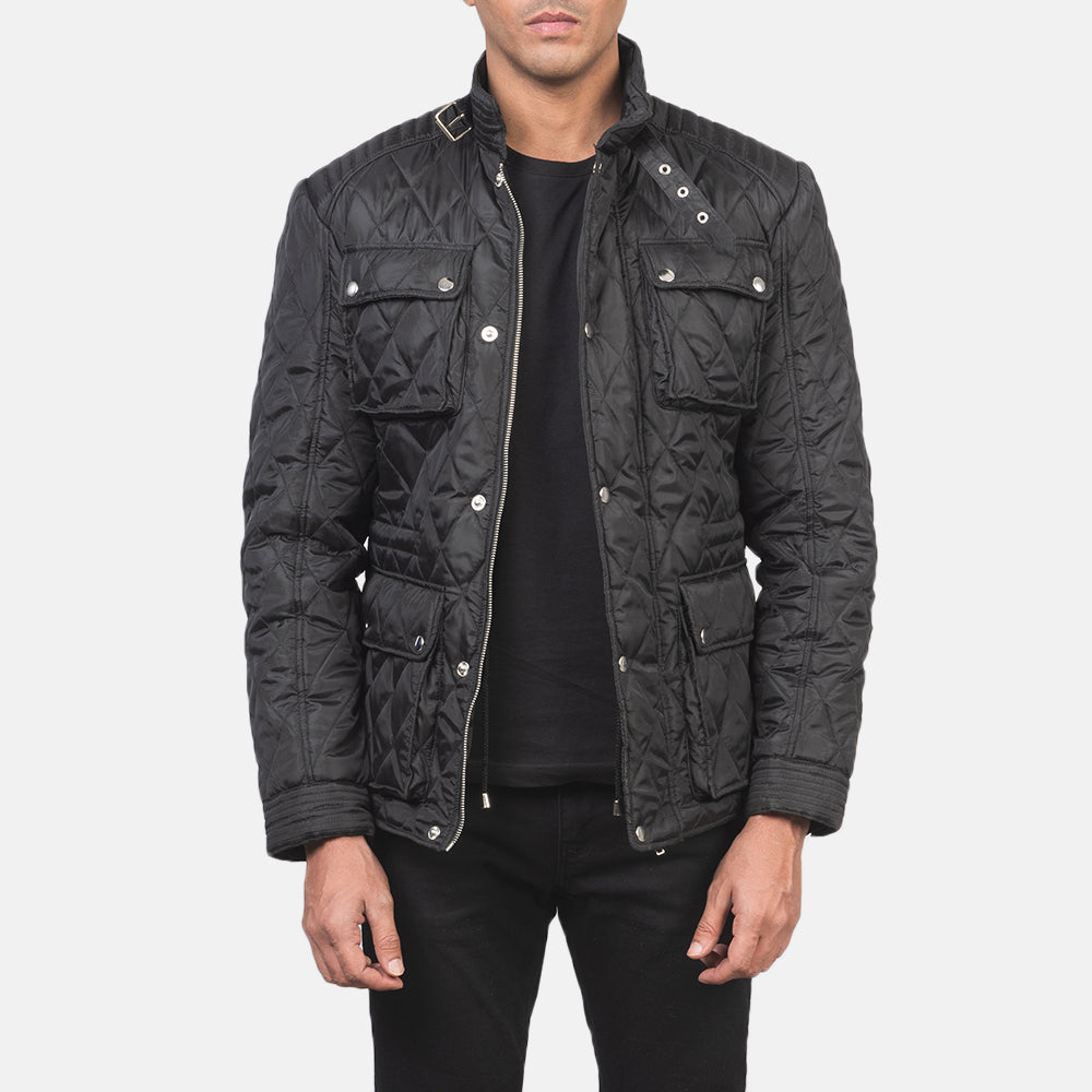 
Nelson Gesteppt Schwarz Windbreaker Lederjacke für Herren - Vorderansicht & maßgeschneiderte Silhouette | Online Kaufen