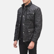 
Nelson Gesteppt Schwarz Windbreaker Lederjacke für Herren - Rückansicht mit passgenauen Schultern & sauberem Saum