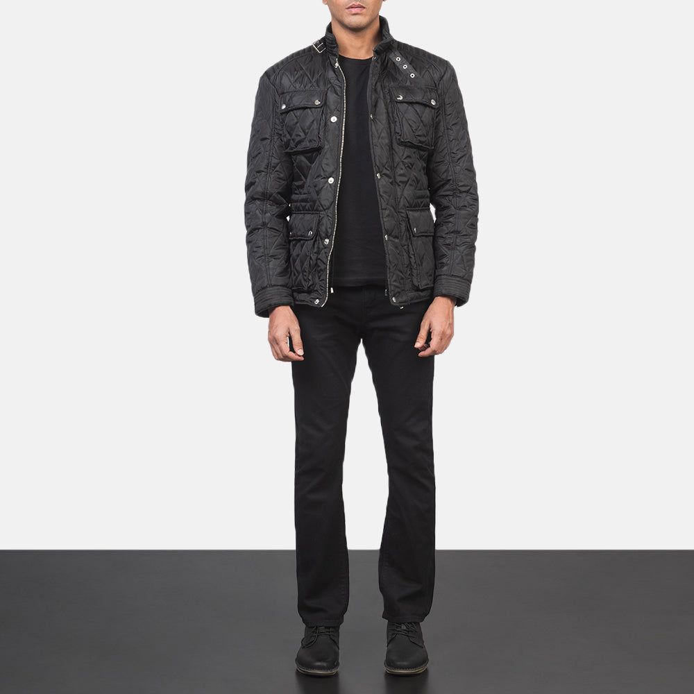 
Nelson Gesteppt Schwarz Windbreaker Lederjacke für Herren - Seitenansicht mit ergonomischem Ärmelschnitt & sportlicher Passform