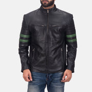 Night Trooper Lederjacke für Herren in Black Cowhide Leather - Vorderansicht &amp; maßgeschneiderte Silhouette | Online Kaufen