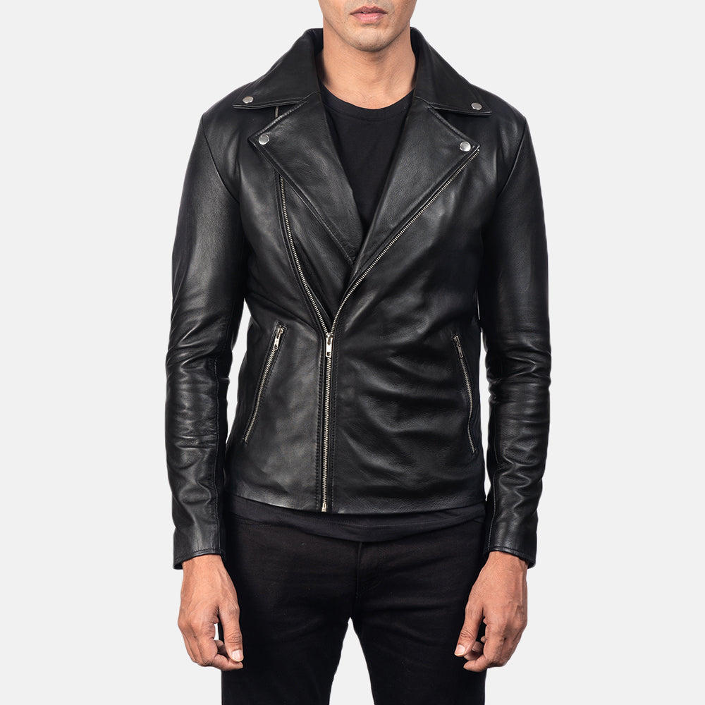 Men's Noah Black Leather Biker Jacket - Seitenansicht mit ergonomischem Ärmelschnitt