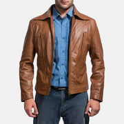 Old School Braun Lederjacke für Herren in Brown Sheepskin Leather - Vorderansicht &amp; maßgeschneiderte Silhouette | Online Kaufen