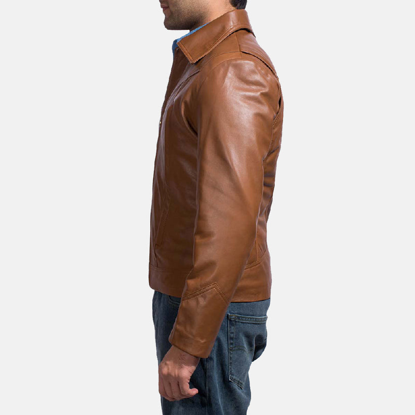 Brown Sheepskin leather Jacket - Back View Showing Tailored Shoulder Fit & Clean Hemline