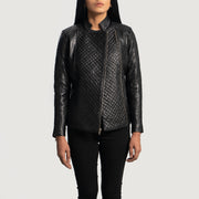 Women's Orient Grain Gesteppt Schwarz Leder-Bikerjacke für Damen - Seitenansicht mit ergonomischem Ärmelschnitt