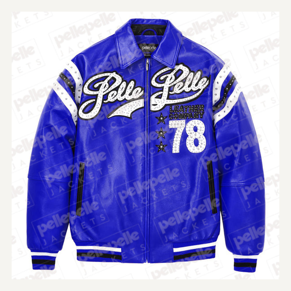 
Encrusted Varsity Lederjacke (Navy) für Damen
